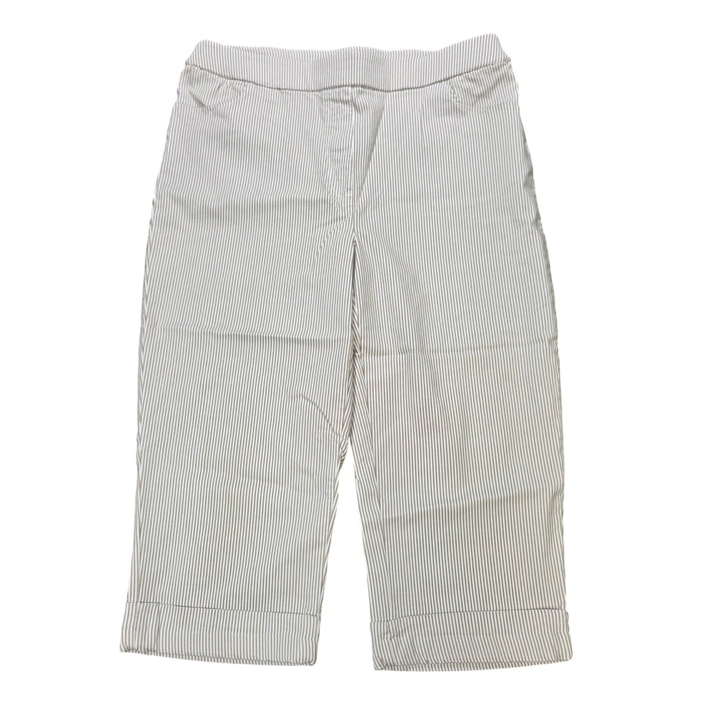 Alfred Dunner Pull On Capri Pants Women's Size 10 Tan White Striped Cuffed